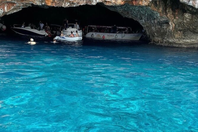 From Kotor: Boat to Blue Cave & Lady of the Rocks &Submarine Base - Stop 1: Blue Cave swims, snorkeling, and the weather reality