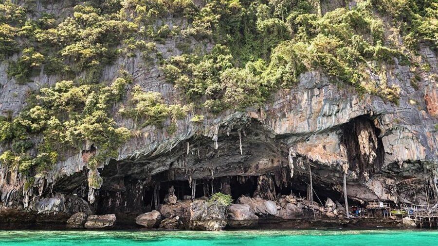 From Krabi: Phi Phi Early Bird & 4 Islands by Speedboat - Viking Cave (from the boat) and the Monkey Bay viewpoint