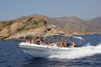 Ios Island: Speedboat Cruise from Mylopotas Beach - Ios coastline from the water: fast views, calm pacing