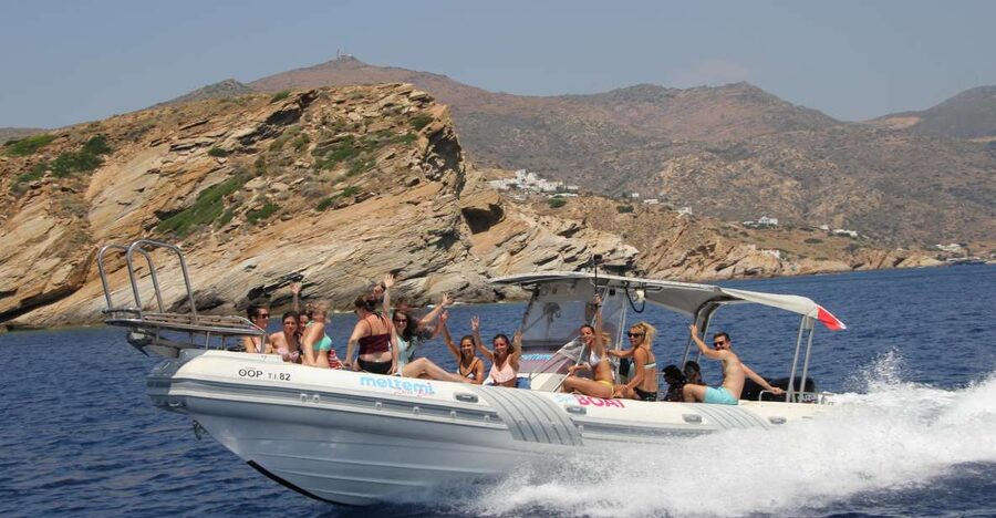 Ios Island: Speedboat Cruise from Mylopotas Beach - Near Ormos and by Chora: shorter-name beaches that add up