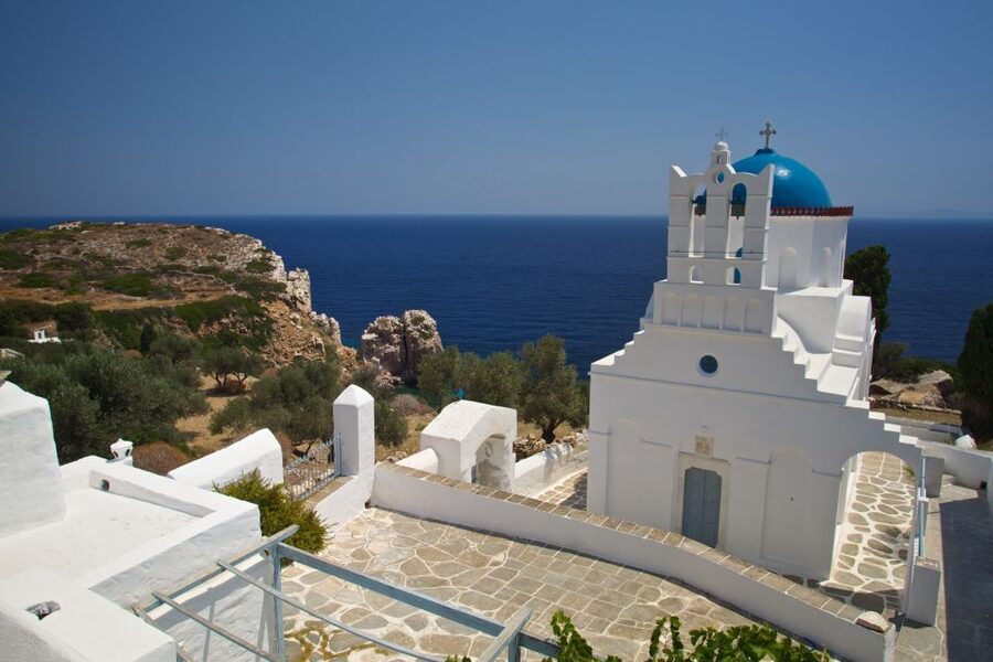 Private Speedboat Cruise to the South Coast of Sifnos Island - Kontou to Fykiada: the first bay, the church, and that first swim