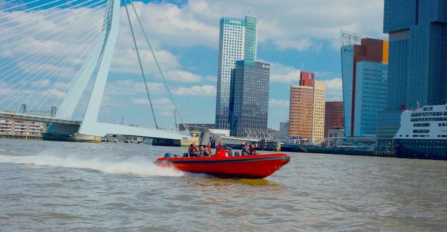 Rotterdam: Private Maas River Speedboat Cruise - The Rotterdam highlights: Erasmus Bridge and Euromast Tower from the water