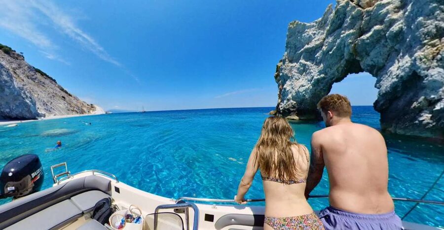 Skiathos: Private Lalaria Beach and Caves Speedboat Tour - Entering the Dark Cave and snorkeling at the Blue Cave