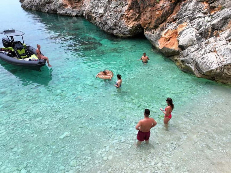 Vlora: Grama Bay and Blue Cave Speedboat Tour Adventure - Haxhi Ali Cave: The Blue Cave Moment With Limestone Walls and Blue Water